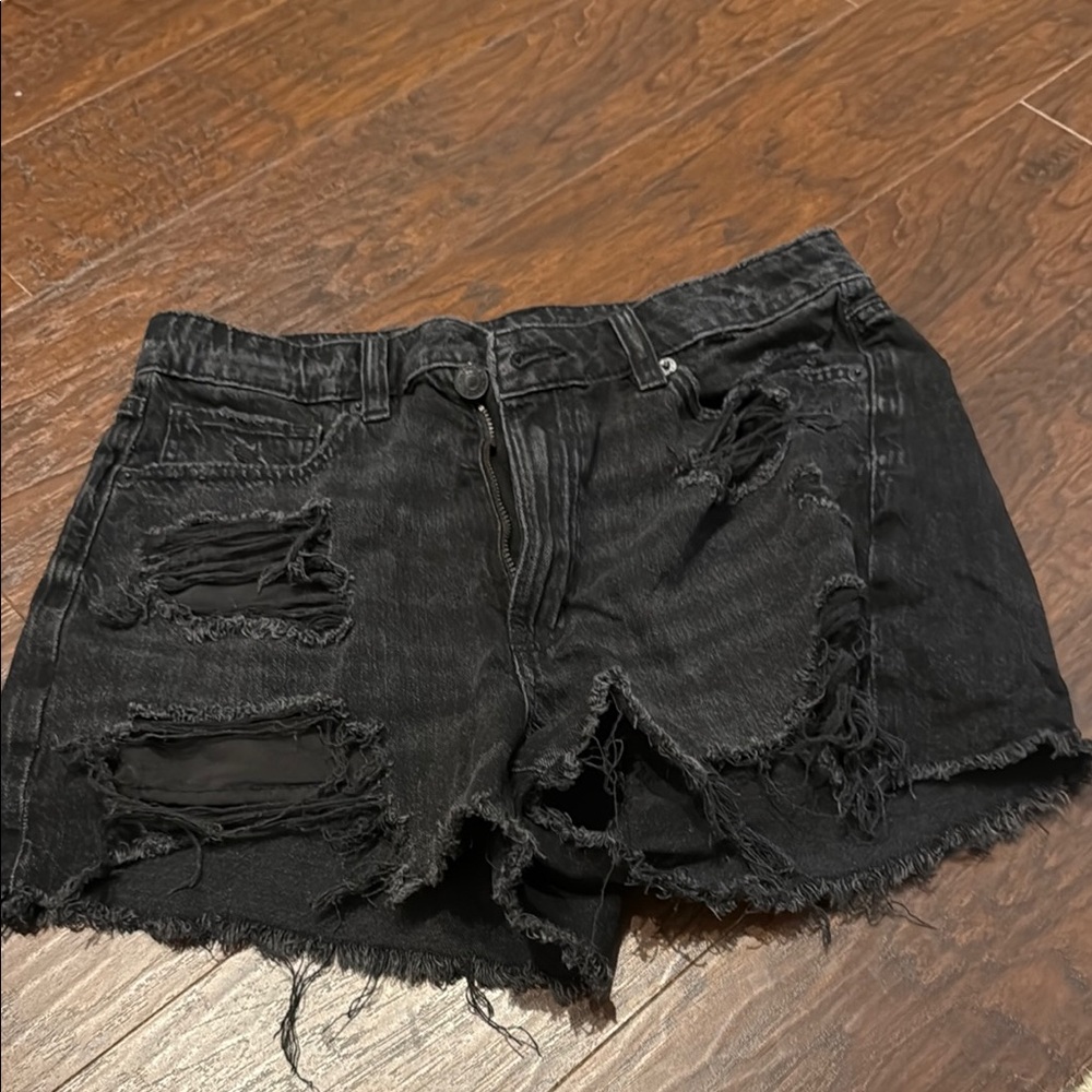 American Eagle Black Ripped Jean Shorts
